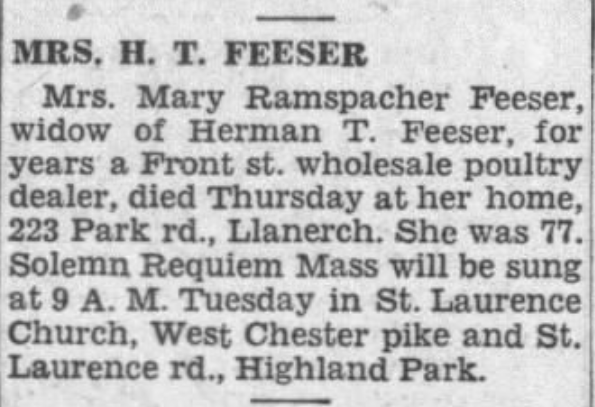 Mary Feeser dies